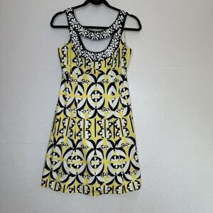 Nanette Lepore Beaded Cutout Dress Yellow Geo Floral Print 4
